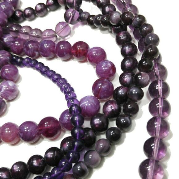 Chico's Purple Multi-Strand Acrylic Layered Bead Necklace, Gunmetal Gray Chains - Picture 12 of 16